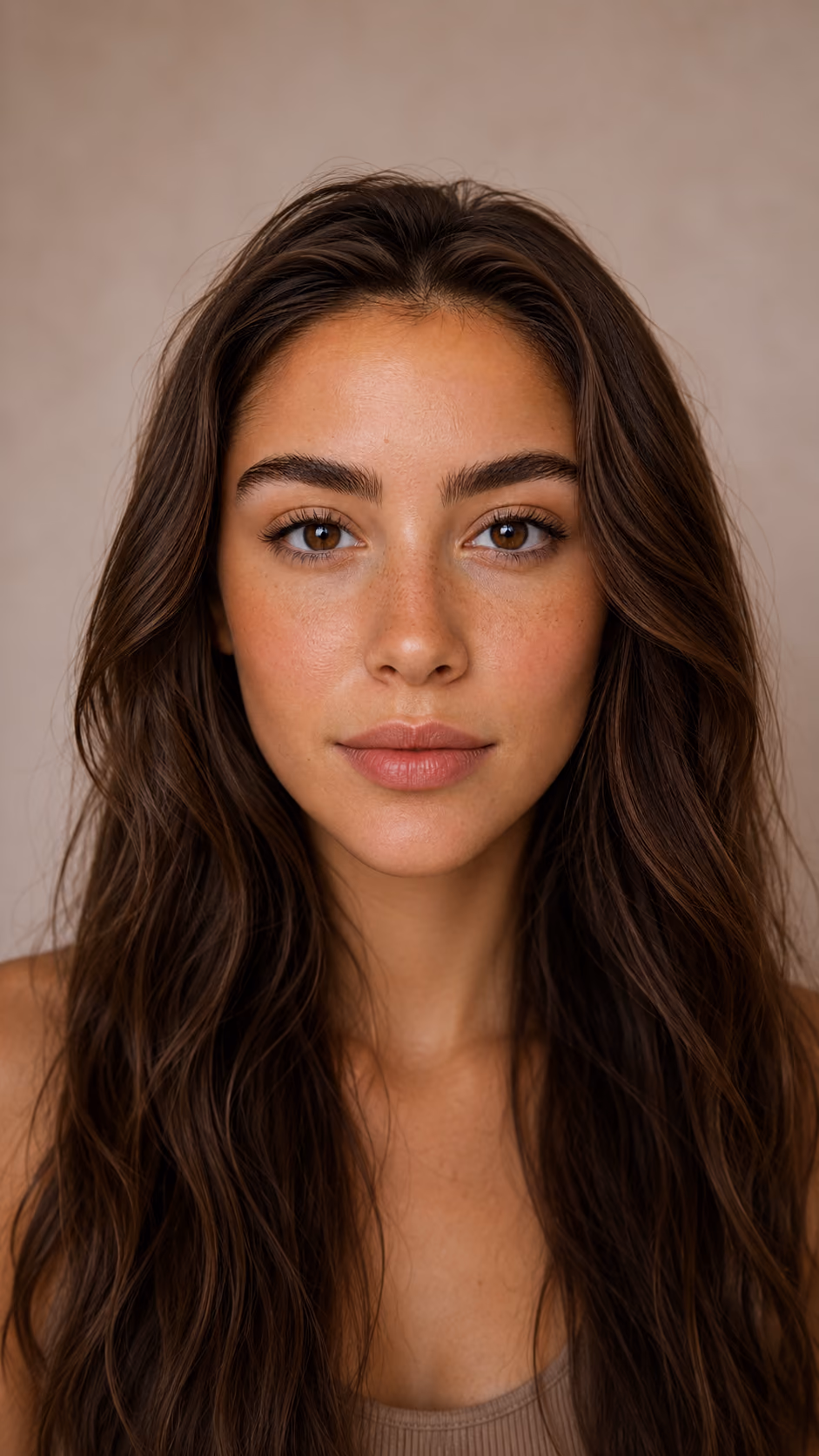 Rostro de modelo en primer plano, foco en cejas, pestañas, ojeras, pecas y labios — Estudio Antonella Paludi